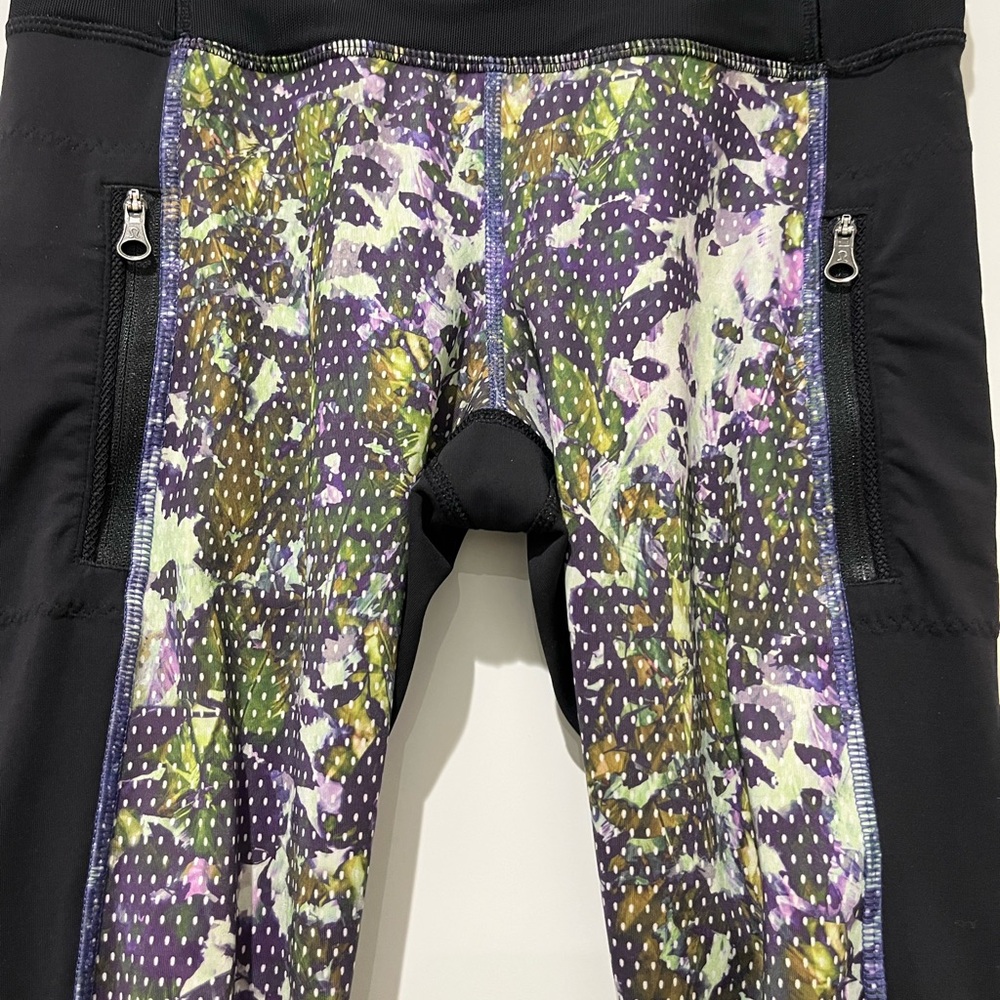 LULULEMON Black/Multicolor Patterned Leggings Mesh Zippered Pockets SZ 4 - Picture 6 of 9